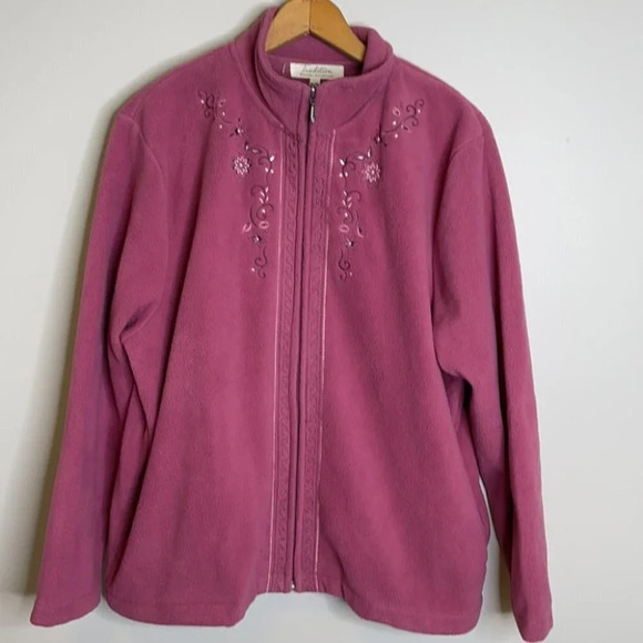 VINTAGE Tradition Rose Fleece Jacket Floral Embroidered Zip Grandma Size XL - Picture 10 of 10